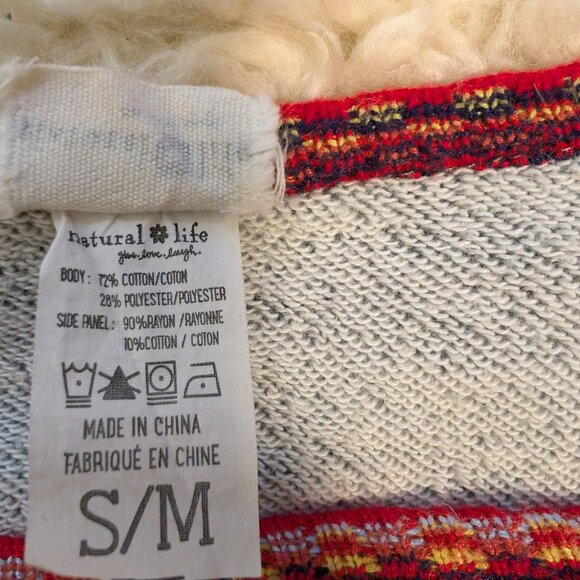 Natural Life Boho Charcoal Oversized Sweatshirt W/ Red Knit Trim, Raw Edges, S/M - Picture 9 of 9